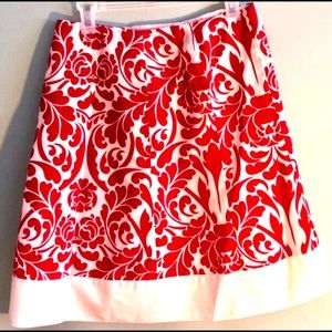 Host Pick❤️Ann Taylor Red, White Floral Paisley Skirt Size: 6P-Cotton,Silk Shell